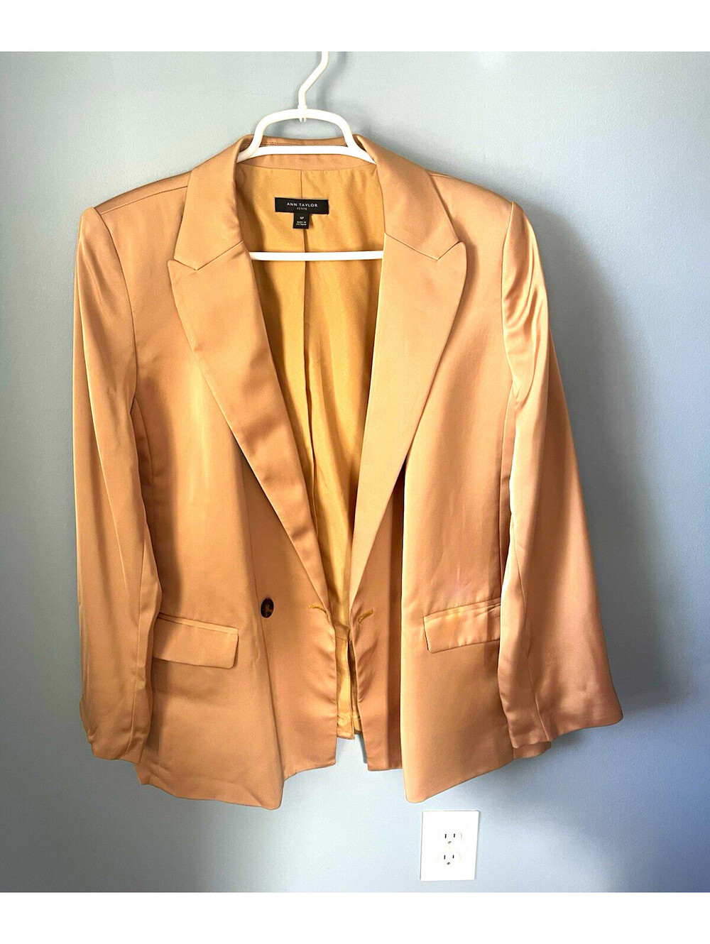 Ann Taylor Women's Beige Blazer 16P One-Button Single-Breasted Lined Notch